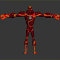 Red Flame Covered Muscular Character With Green Eye And Open Arms