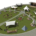 Aerial Planning of Outdoor Event Venue With Tents People Trees and Walkways