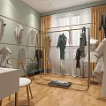 Mall Clothing Store With Elegant Display Clothes Hangers Mirrors Windows Curtains And Wooden Floor