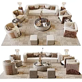 Elegant Modern Sofa and Coffee Table Set With Armchairs Decorative Rug and Accent Pieces 3d model