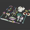 Character And Creature Weapon Parts With Colorful Accessories And Armor Components