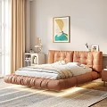 Background Double Bed With Brown Leather Upholstered Headboard In Modern Bedroom Decorative Painting Natural Light