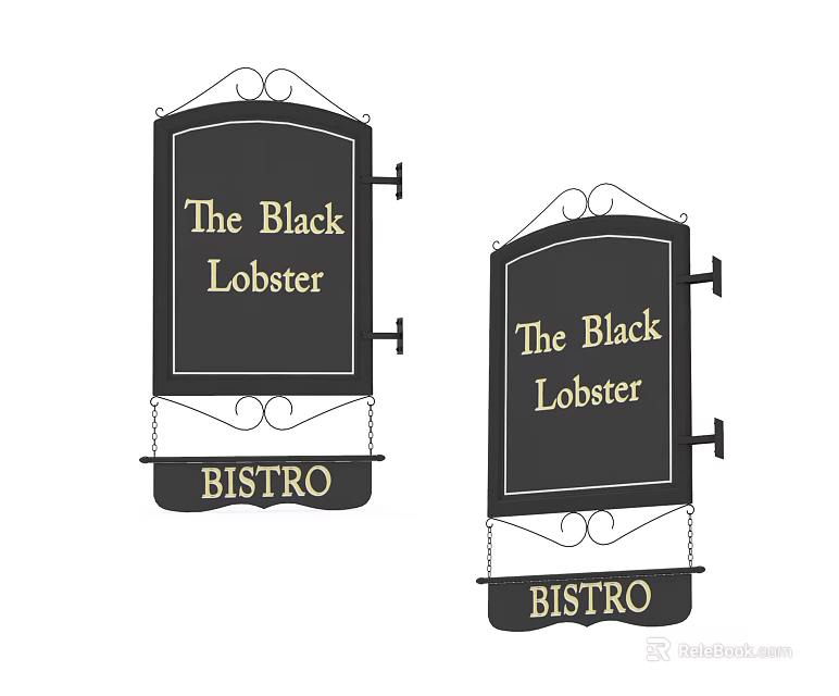 Black Lobster Bistro Hanging Signboards with Decorative Design And Name 3d model 