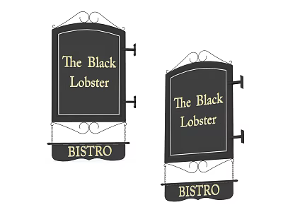 Black Lobster Bistro Hanging Signboards with Decorative Design And Name 3d model