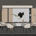 Elegant Modern Restaurant Interior With Dining Table Chairs Decorative Artwork And Plant
