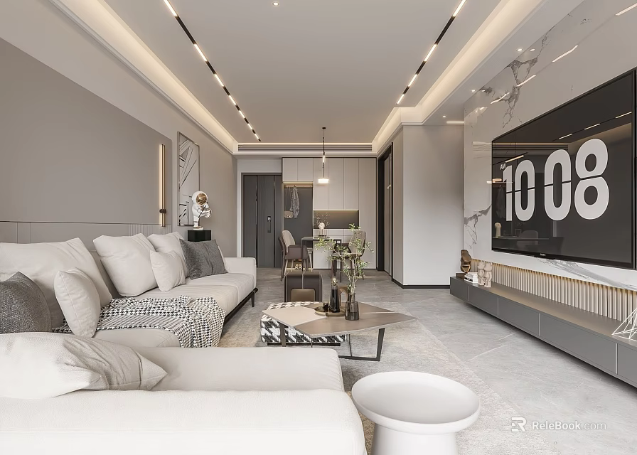 Modern Living Dining Room Interior Design With Sofa Coffee Table TV Wall And Dining Table 3d model