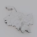 Detailed 3D Geographical Map With Regional Divisions And Green Terrain Features