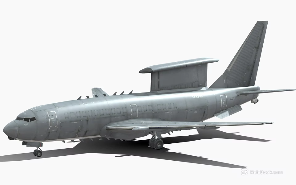 Gray Military Fighter Jet With Radar Dome And Extended Landing Gear 3d model 