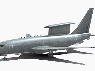 Gray Military Fighter Jet With Radar Dome And Extended Landing Gear 3d model