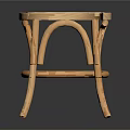 Wooden Rattan Round Stool with Curved Legs and Natural Handcrafted Design