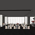 Elegant Modern Restaurant Interior With Marble Floors Tables Chairs And Large Windows