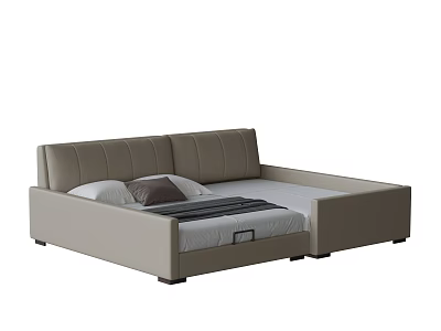 Modern Platform Double Bed With Leather Upholstered Headboard And Beige Minimalist Design 3d model