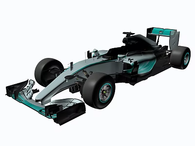 Mercedes F1 Racing Car With Silver Teal Body Streamlined Design And Rear Wing 3d model