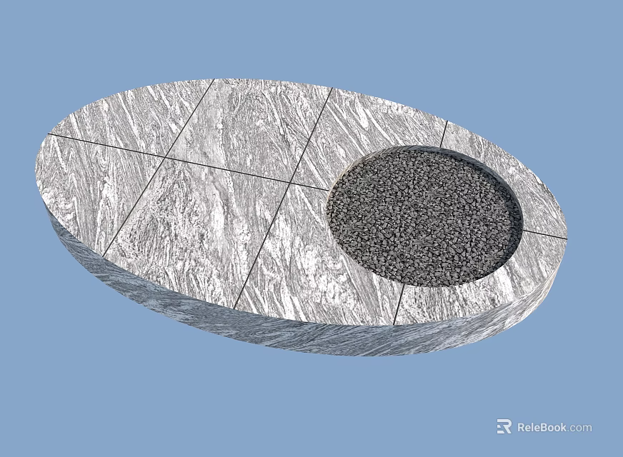 Circular Tree Pit Design With Stone Slab Surface And Central Gravel Area 3d model