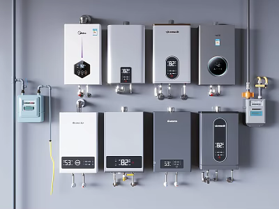 Modern Wall Mounted Kitchen Appliances With Digital Displays And Multiple Models 3d model