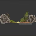 Modern Landscape Design Featuring Rocks Moss And Small Green Plants Arrangement