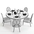 Modern Round Dining Table Set With Light Upholstered Chairs And Tabletop Fruit 3d model