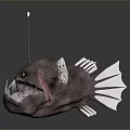 Anglerfish With Long Lure Sharp Teeth Open Mouth White Eyes White Fins And Dark Body