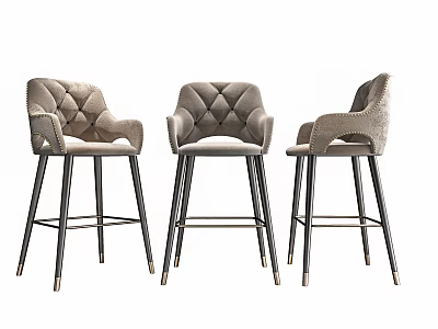 Elegant Modern Bar Stools With Tufted Backrest Armrests And Black Metal Legs 3d model