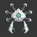 Futuristic White Mechanical Creature With Multiple Claws And Blue Glowing Accents 3d model