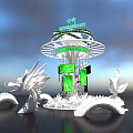 Ministry of Environment Rotating Display Structure With White Dragon Sculptures And Green Screens