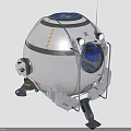 Spherical Metal Exploration Device With Support Legs Antenna Yellow Stripes Blue Markings And Observation Window