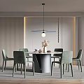 Modern Restaurant Interior With Round Dining Table Green Chairs Pendant Light And Floral Decor
