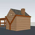 Traditional Wooden Cabin Exterior With Gray Roof Brick Chimney And Porch Railings