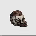 Realistic Skull Character With Braided Hair Facial Tattoo Beard And Detailed Teeth