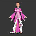 Elegant Pink And White Women's Dress With Long Sleeves Ruffled Hem Design
