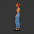 Game and Movie Character With Red Hair Yellow Top Blue Apron Blue Pants Brown Shoes