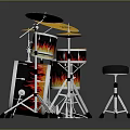 Professional Pearl Flame Pattern Drum Set With Multiple Drums And Yellow Cymbals