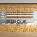 Modern Coffee Shop Glass Partition With Wheat Pattern And Interior Design 3d model