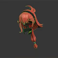 Detailed 3D Model Of Character Head With Red Long Hair And Headband