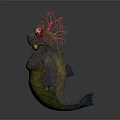 Unique Fantasy Creature Character With Red Branch Head Green Purple Body And Fish Fin Design