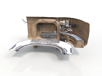 Futuristic Interior Design With Curved White Structure Control Console And Technical Equipment 3d model