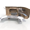 Futuristic Interior Design With Curved White Structure Control Console And Technical Equipment