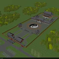 Ancient Chinese Architectural Complex With Central Yin Yang Courtyard And Surrounding Trees