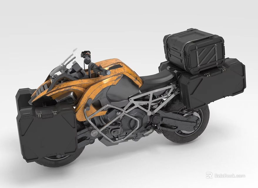 Orange And Black Adventure Touring Motorcycle With Side And Rear Storage Cases 3d model 