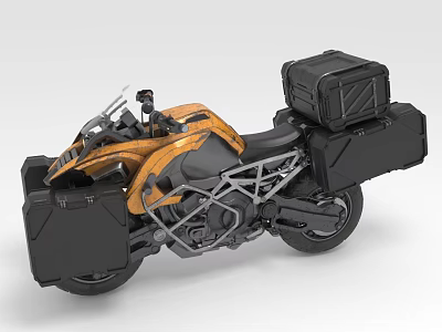 Orange And Black Adventure Touring Motorcycle With Side And Rear Storage Cases 3d model