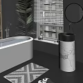 Modern Marble Column Washbasin in Bathroom with Window Plant and Rug