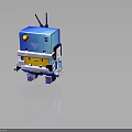 3D Cartoon Blue Robot Character With Mechanical Arms Antenna Yellow Face And Orange Eyes