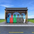 Public Garbage Classification Recycling Station With Pavilion Structure Color Coded Bins And Waste Sorting Signage 3d model