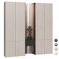 Elegant Modern Wardrobe Design With Light Wood Texture Black Panel And Metallic Handles