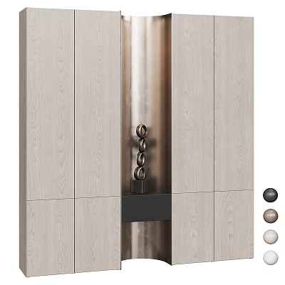 Elegant Modern Wardrobe Design With Light Wood Texture Black Panel And Metallic Handles 3d model