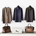 Stylish Women's Coats in Brown Navy with Brown Bags and White Heel Design Box