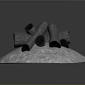 Campfire Scene With Burning Logs On Stone Base And Glowing Embers 3d model