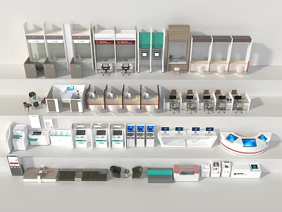 Modern Bank Interior Design Featuring Service Counters ATM Machines Customer Service Areas And Office Furniture 3d model