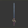 Stylish Decorative Sword With Blue Blade Pink Hilt And Golden Accents