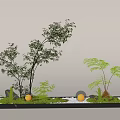 Courtyard Garden Design With Small Trees Ferns Green Moss Round Lights And Rectangular Planter
